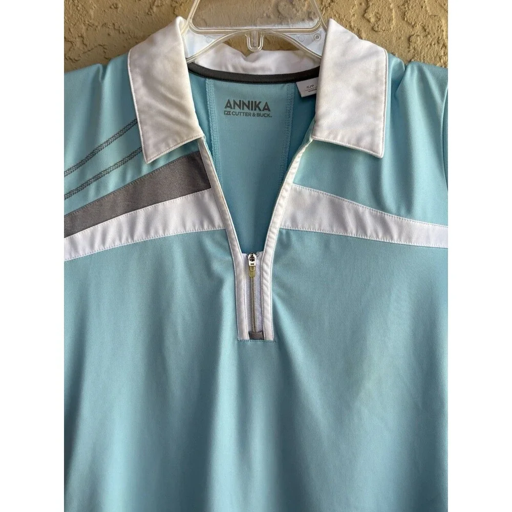 Annika Cutter & Buck Blue White Performance Golf Women’s Small Golf Polo Shirt - Picture 3 of 12